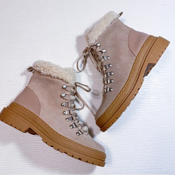 New Splendid Yvonne Suede Combat Boots Lace Up Moto Boot Lug Sole Pink Size 7 - Picture 11 of 17